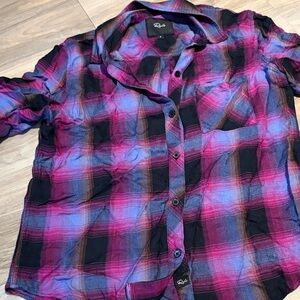 Rails Plaid Button-Up Shirt in Pink and purple and black